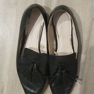 Zara Black Leather Fringed Loafers Size 38